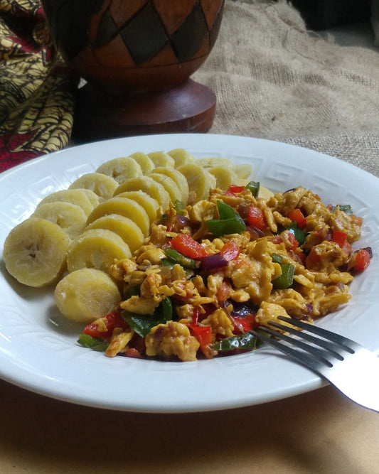 Classic Haitian Breakfast: Boiled Plantain and Scrambled "Eggs"